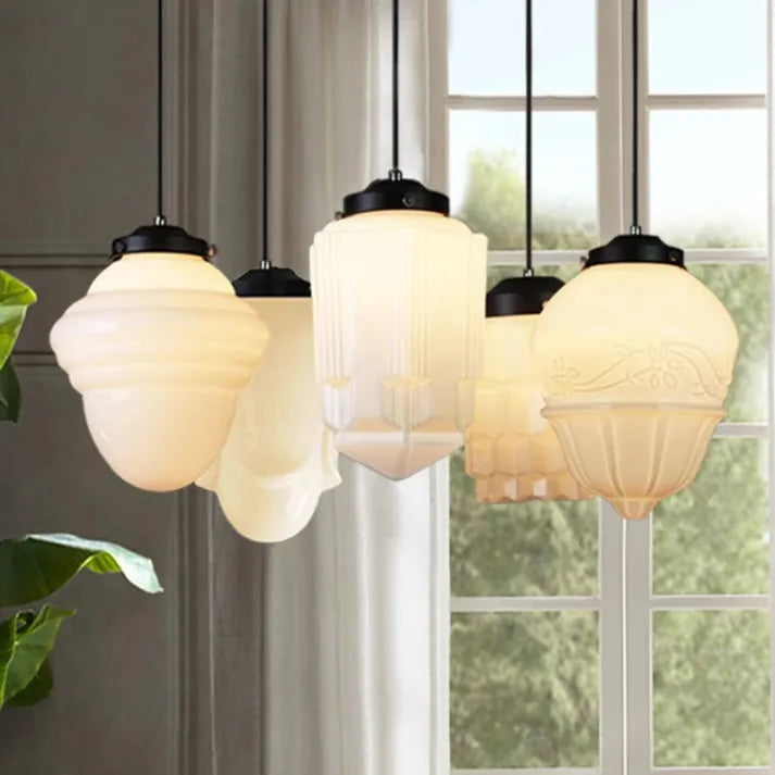 Glasyn: Lampada a sospensione in vetro opalino geometrico – Lampada moderna per sala da pranzo e cucina