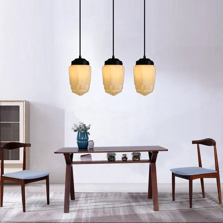 Glasyn: Lampada a sospensione in vetro opalino geometrico – Lampada moderna per sala da pranzo e cucina