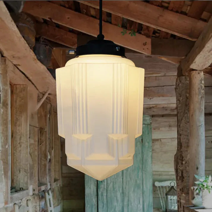 Glasyn: Lampada a sospensione in vetro opalino geometrico – Lampada moderna per sala da pranzo e cucina