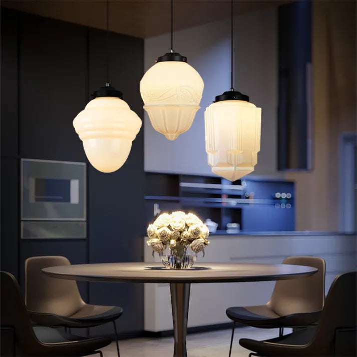 Glasyn: Lampada a sospensione in vetro opalino geometrico – Lampada moderna per sala da pranzo e cucina