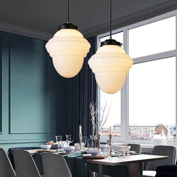 Glasyn: Lampada a sospensione in vetro opalino geometrico – Lampada moderna per sala da pranzo e cucina