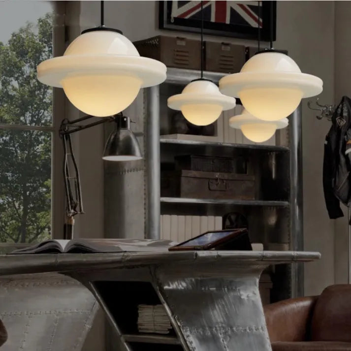 Glasyn: Lampada a sospensione in vetro opalino geometrico – Lampada moderna per sala da pranzo e cucina