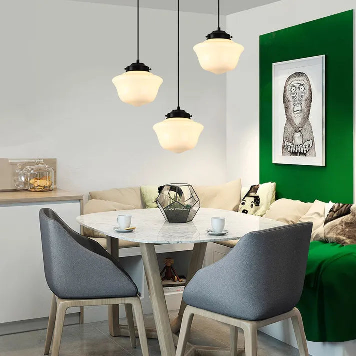 Glasyn: Lampada a sospensione in vetro opalino geometrico – Lampada moderna per sala da pranzo e cucina