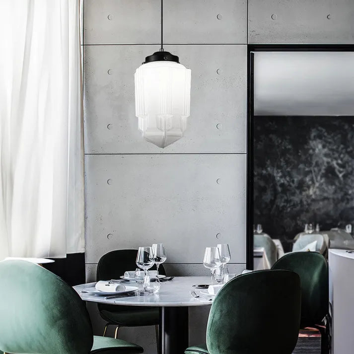 Glasyn: Lampada a sospensione in vetro opalino geometrico – Lampada moderna per sala da pranzo e cucina