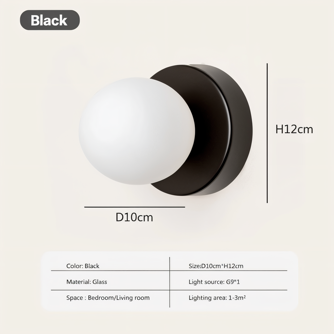 GlowSphere: Elegante lampada da parete LED in vetro bianco – Luce stilosa per soggiorno e camera da letto