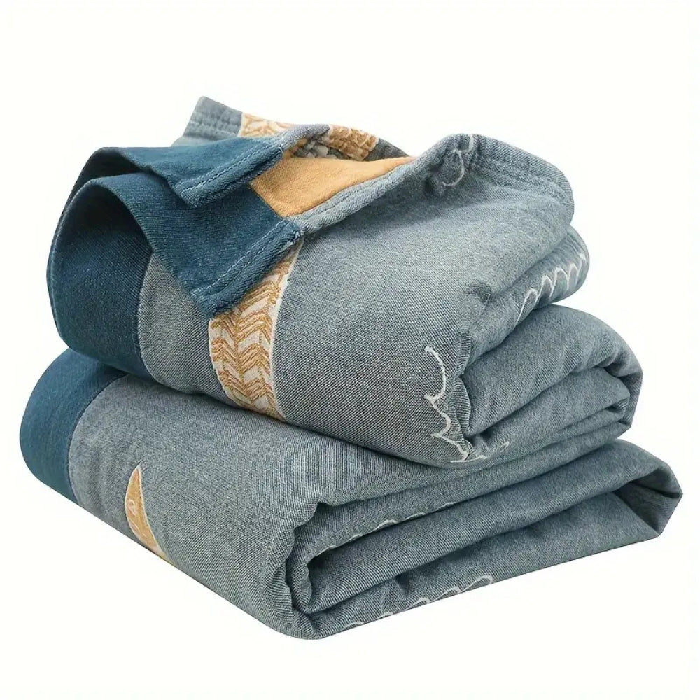 GoldenerFisch: Coperta in cotone reversibile con motivo pesce e leggera struttura – per letto e divano