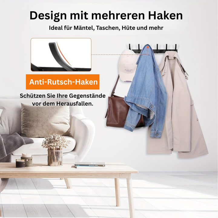 HakenStil: Appendino da parete – design moderno in alluminio, resistente e salvaspazio con 6 ganci per abbigliamento e accessori