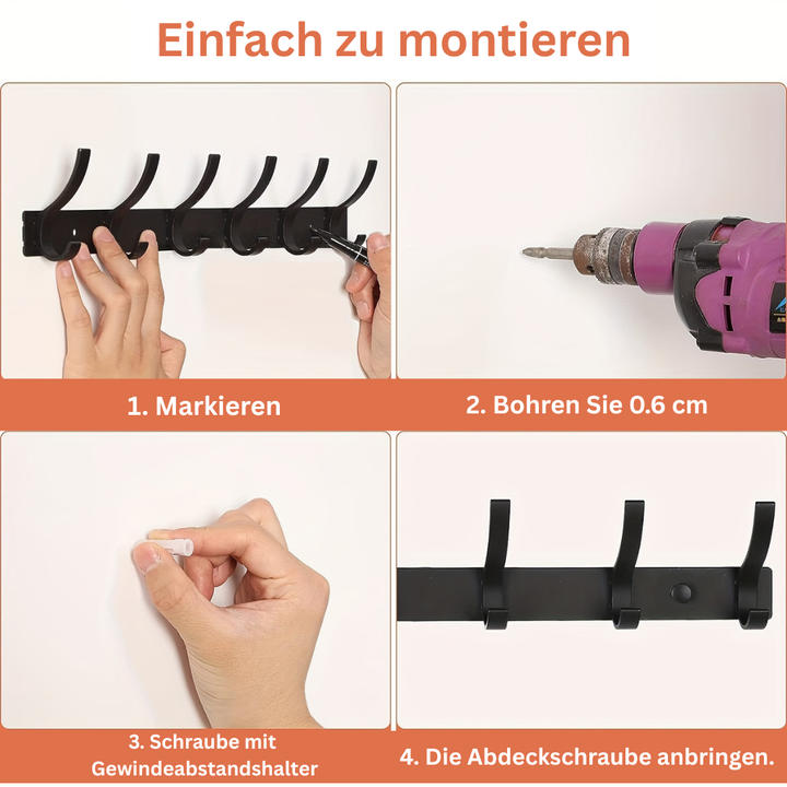 HakenStil: Appendino da parete – design moderno in alluminio, resistente e salvaspazio con 6 ganci per abbigliamento e accessori