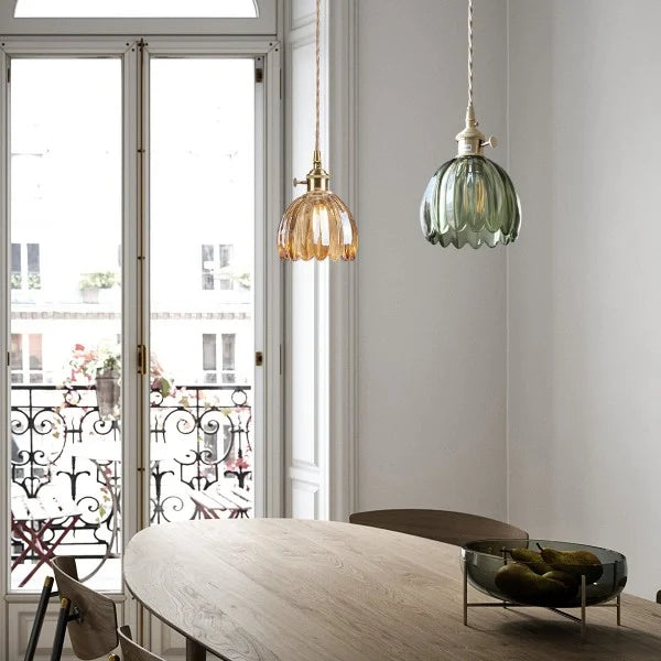 HanaLicht: Lampada a sospensione in vetro giapponese dal design floreale retrò – Elegante lampada a sospensione