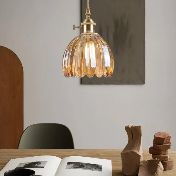 HanaLicht: Lampada a sospensione in vetro giapponese dal design floreale retrò – Elegante lampada a sospensione
