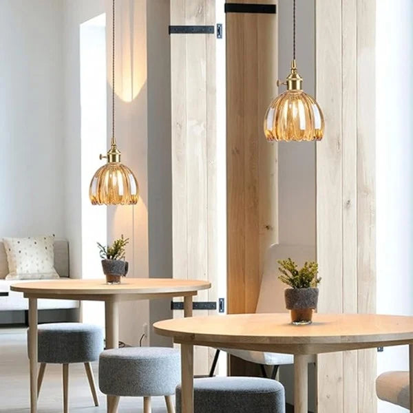 HanaLicht: Lampada a sospensione in vetro giapponese dal design floreale retrò – Elegante lampada a sospensione