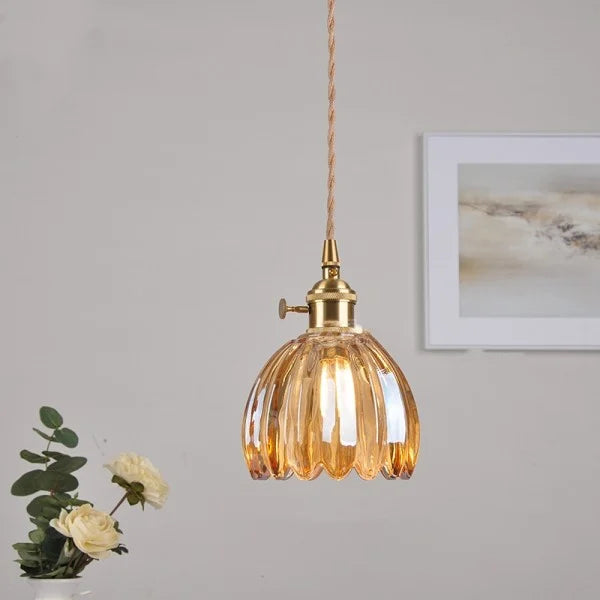HanaLicht: Lampada a sospensione in vetro giapponese dal design floreale retrò – Elegante lampada a sospensione