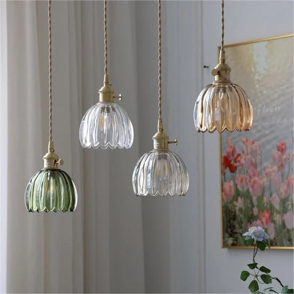 HanaLicht: Lampada a sospensione in vetro giapponese dal design floreale retrò – Elegante lampada a sospensione