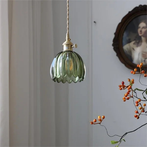 HanaLicht: Lampada a sospensione in vetro giapponese dal design floreale retrò – Elegante lampada a sospensione