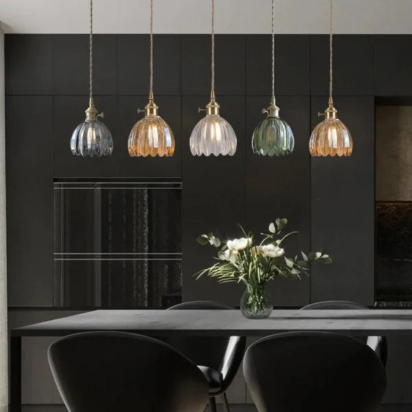 HanaLicht: Lampada a sospensione in vetro giapponese dal design floreale retrò – Elegante lampada a sospensione