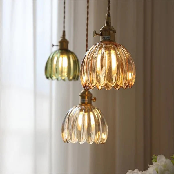 HanaLicht: Lampada a sospensione in vetro giapponese dal design floreale retrò – Elegante lampada a sospensione