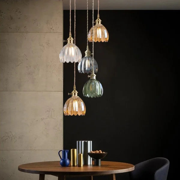 HanaLicht: Lampada a sospensione in vetro giapponese dal design floreale retrò – Elegante lampada a sospensione