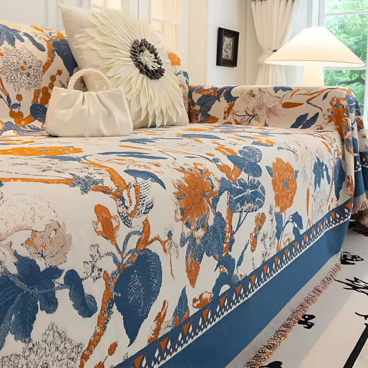 HarmoniaReben: Copertura per divano in elegante motivo jacquard con tralci in chenille, versatile – per divano e soggiorno