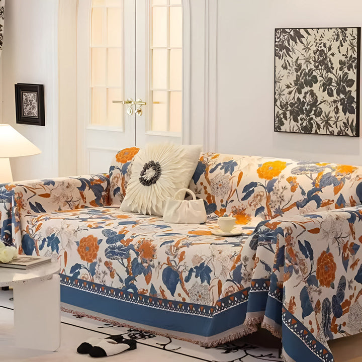 HarmoniaReben: Copertura per divano in elegante motivo jacquard con tralci in chenille, versatile – per divano e soggiorno