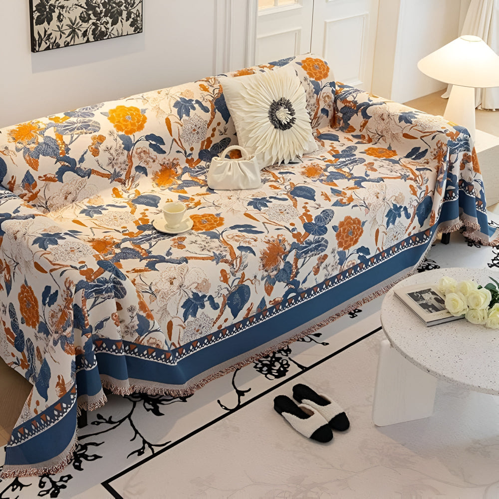HarmoniaReben: Copertura per divano in elegante motivo jacquard con tralci in chenille, versatile – per divano e soggiorno