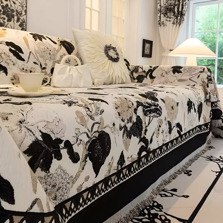 HarmoniaReben: Copertura per divano in elegante motivo jacquard con tralci in chenille, versatile – per divano e soggiorno
