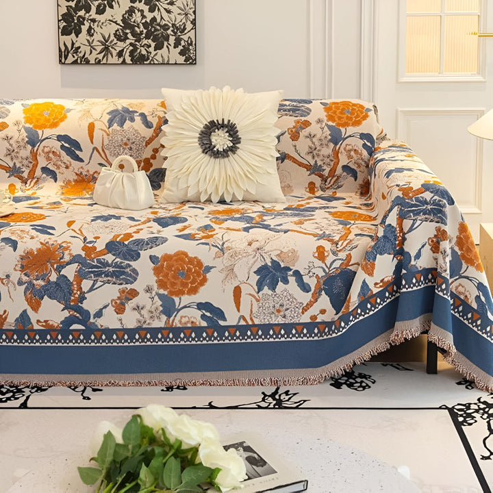 HarmoniaReben: Copertura per divano in elegante motivo jacquard con tralci in chenille, versatile – per divano e soggiorno