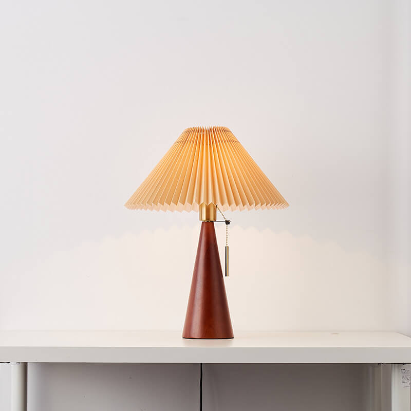 HikariHolz: Lampada da tavolo LED minimalista con base in legno e paralume in tessuto – ideale per comodini e angoli lettura