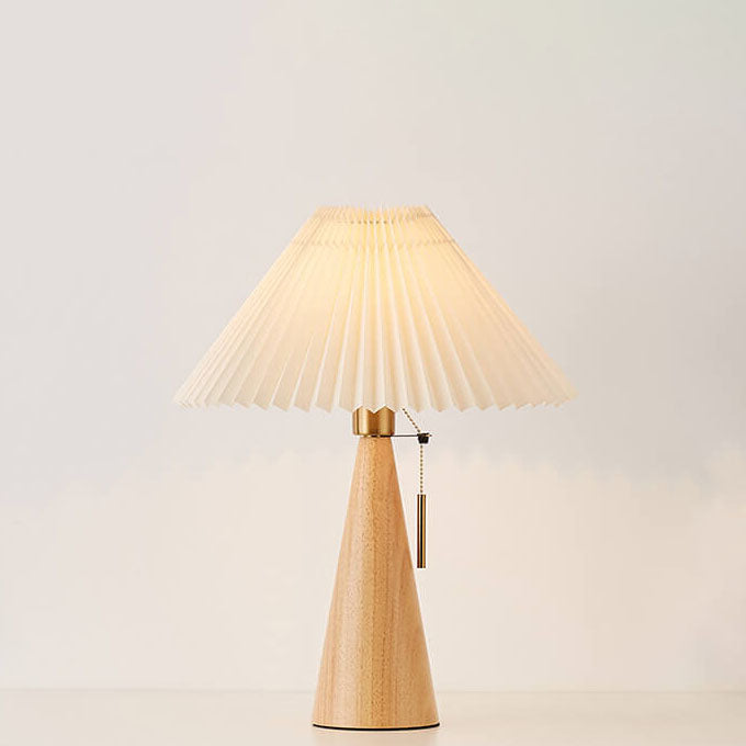 HikariHolz: Lampada da tavolo LED minimalista con base in legno e paralume in tessuto – ideale per comodini e angoli lettura