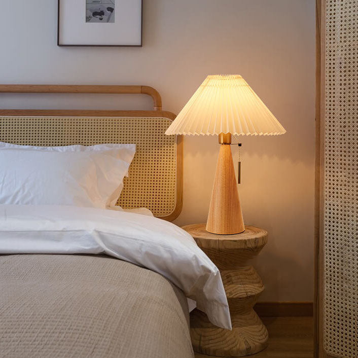HikariHolz: Lampada da tavolo LED minimalista con base in legno e paralume in tessuto – ideale per comodini e angoli lettura