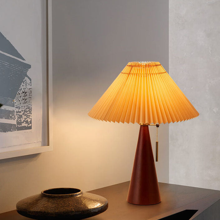 HikariHolz: Lampada da tavolo LED minimalista con base in legno e paralume in tessuto – ideale per comodini e angoli lettura