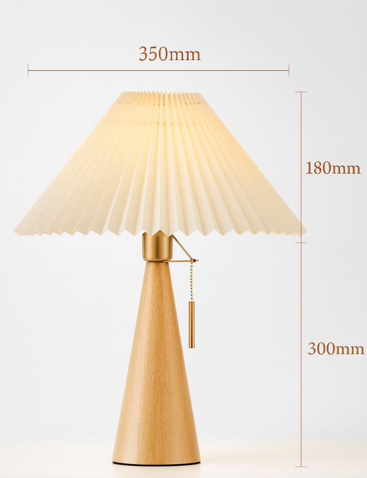 HikariHolz: Lampada da tavolo LED minimalista con base in legno e paralume in tessuto – ideale per comodini e angoli lettura