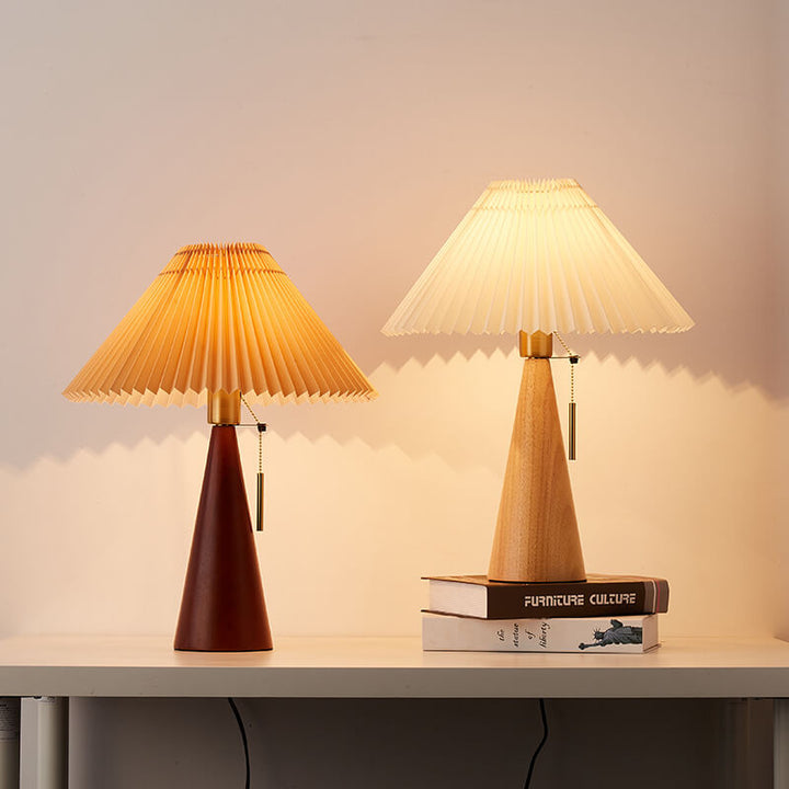 HikariHolz: Lampada da tavolo LED minimalista con base in legno e paralume in tessuto – ideale per comodini e angoli lettura