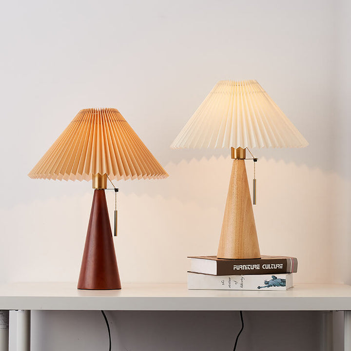 HikariHolz: Lampada da tavolo LED minimalista con base in legno e paralume in tessuto – ideale per comodini e angoli lettura
