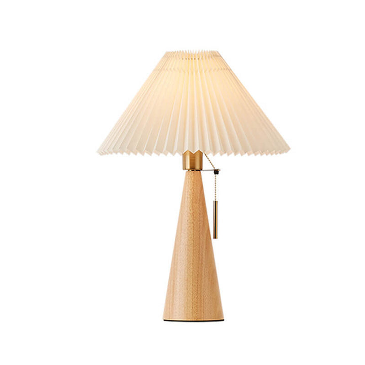 HikariHolz: Lampada da tavolo LED minimalista con base in legno e paralume in tessuto – ideale per comodini e angoli lettura