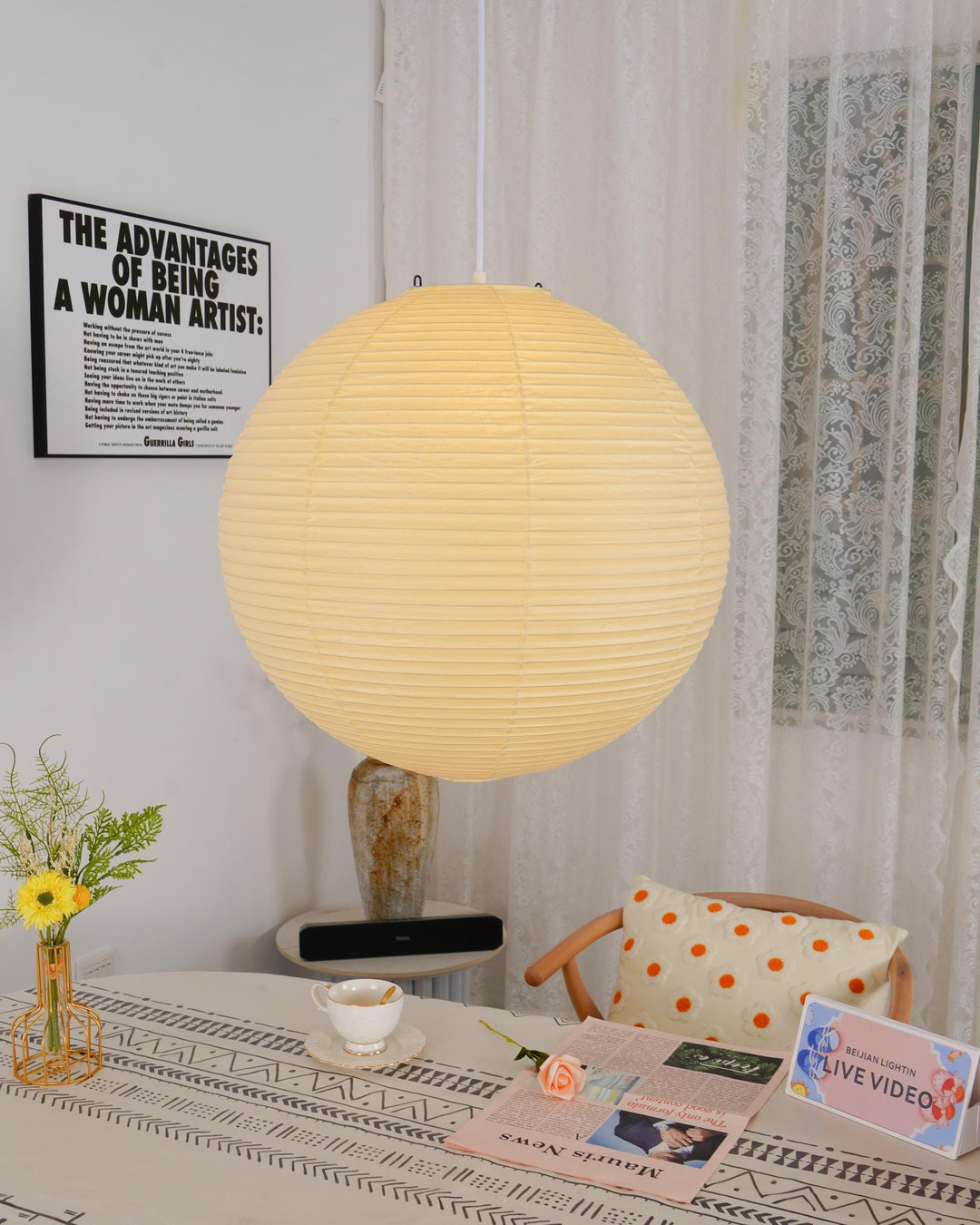 HikariZen: Lampada a sospensione in carta giapponese in stile Akari – per soggiorno e camera da letto