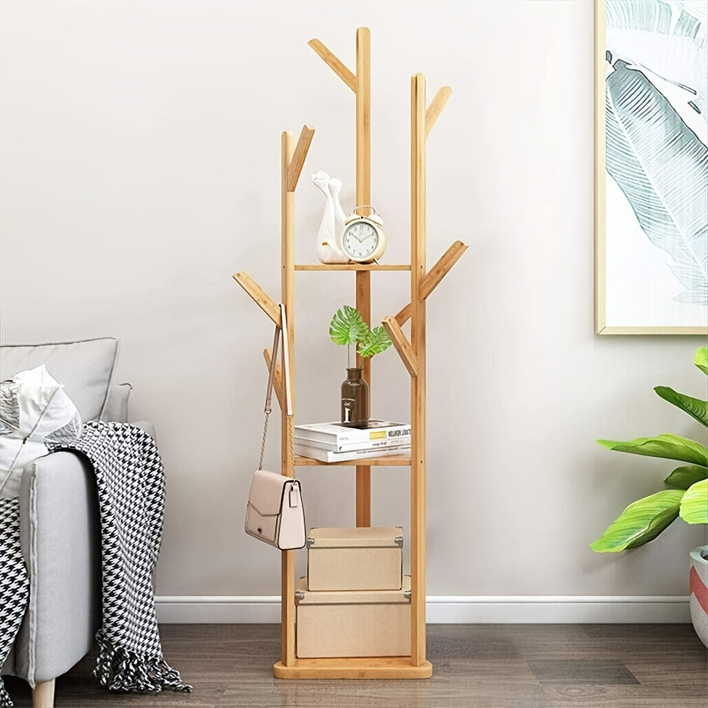 HolzGleichgewicht: Appendiabiti freestanding – elegante struttura in bambù con funzione girevole, compatta e decorativa per corridoio e soggiorno