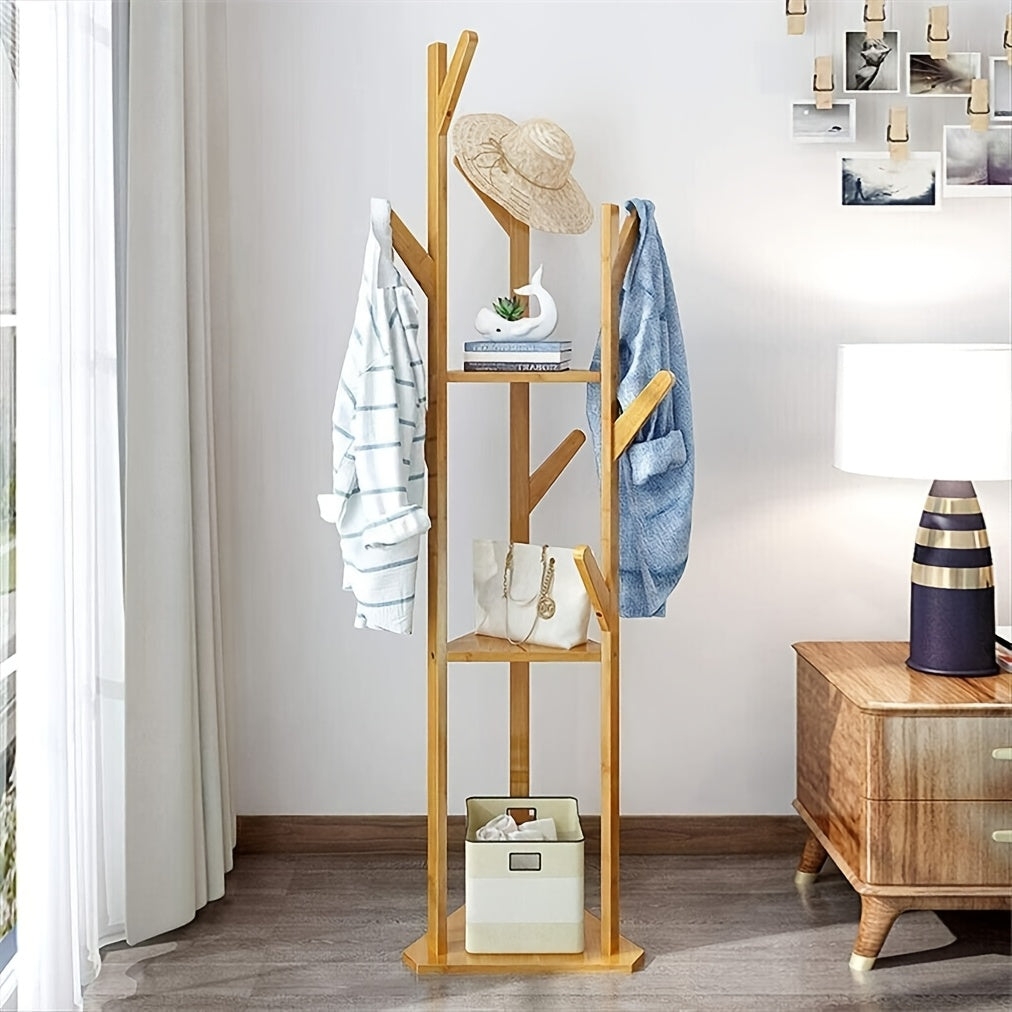 HolzGleichgewicht: Appendiabiti freestanding – elegante struttura in bambù con funzione girevole, compatta e decorativa per corridoio e soggiorno