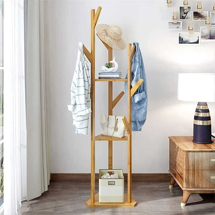 HolzGleichgewicht: Appendiabiti freestanding – elegante struttura in bambù con funzione girevole, compatta e decorativa per corridoio e soggiorno