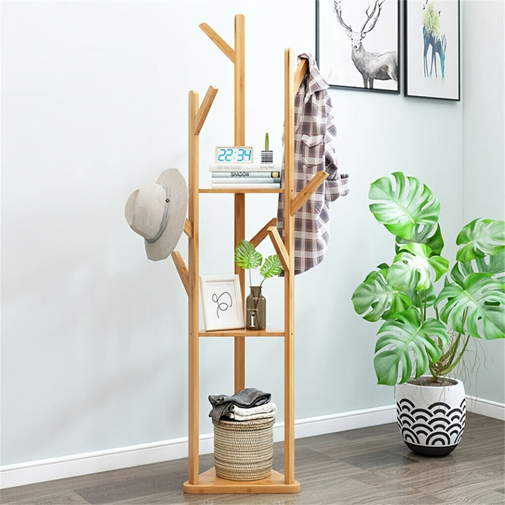 HolzGleichgewicht: Appendiabiti freestanding – elegante struttura in bambù con funzione girevole, compatta e decorativa per corridoio e soggiorno