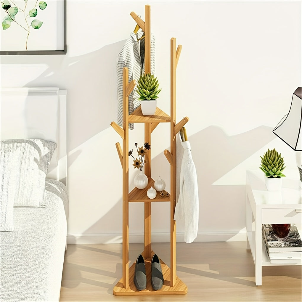 HolzGleichgewicht: Appendiabiti freestanding – elegante struttura in bambù con funzione girevole, compatta e decorativa per corridoio e soggiorno