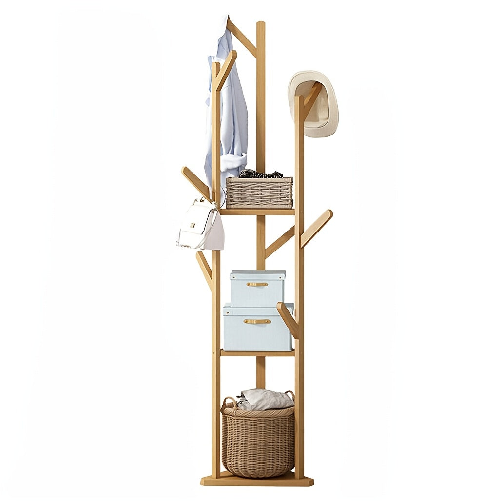 HolzGleichgewicht: Appendiabiti freestanding – elegante struttura in bambù con funzione girevole, compatta e decorativa per corridoio e soggiorno