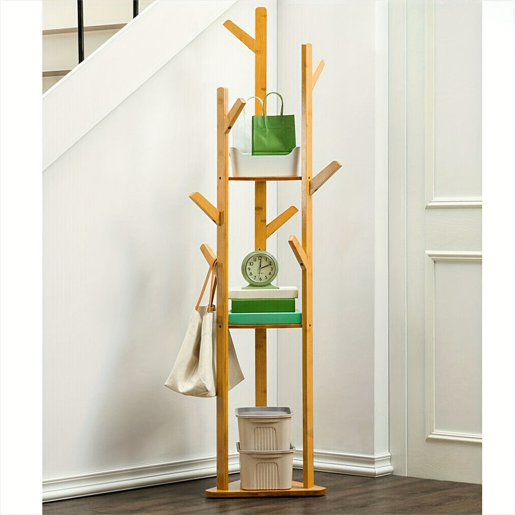 HolzGleichgewicht: Appendiabiti freestanding – elegante struttura in bambù con funzione girevole, compatta e decorativa per corridoio e soggiorno