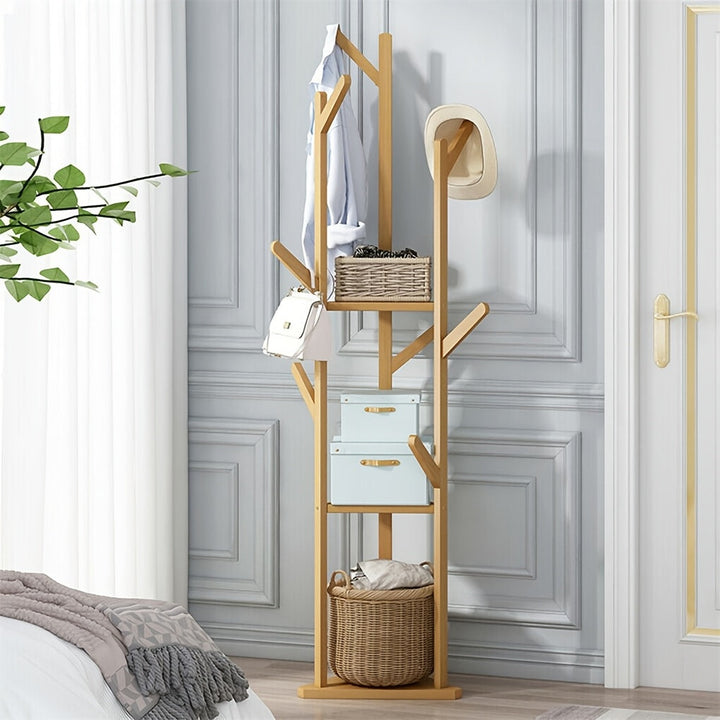 HolzGleichgewicht: Appendiabiti freestanding – elegante struttura in bambù con funzione girevole, compatta e decorativa per corridoio e soggiorno