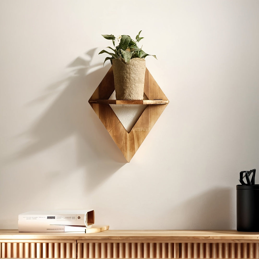 HolzkohleRustik: Mensola da parete in legno – decorativa, sospesa e appesa in stile country con design a rombi per bagno e cucina