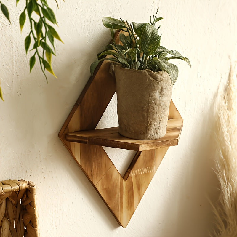 HolzkohleRustik: Mensola da parete in legno – decorativa, sospesa e appesa in stile country con design a rombi per bagno e cucina