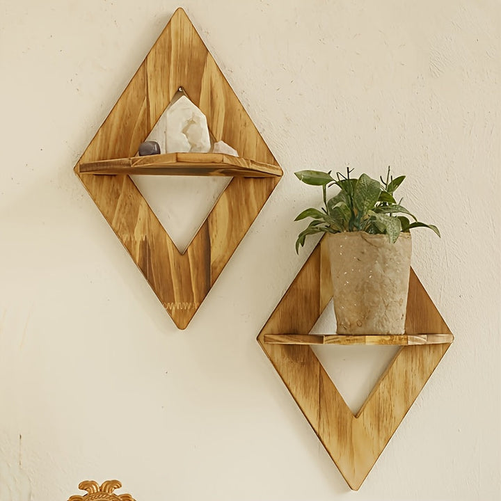 HolzkohleRustik: Mensola da parete in legno – decorativa, sospesa e appesa in stile country con design a rombi per bagno e cucina