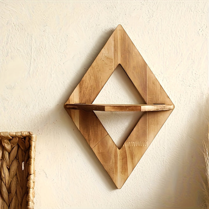 HolzkohleRustik: Mensola da parete in legno – decorativa, sospesa e appesa in stile country con design a rombi per bagno e cucina