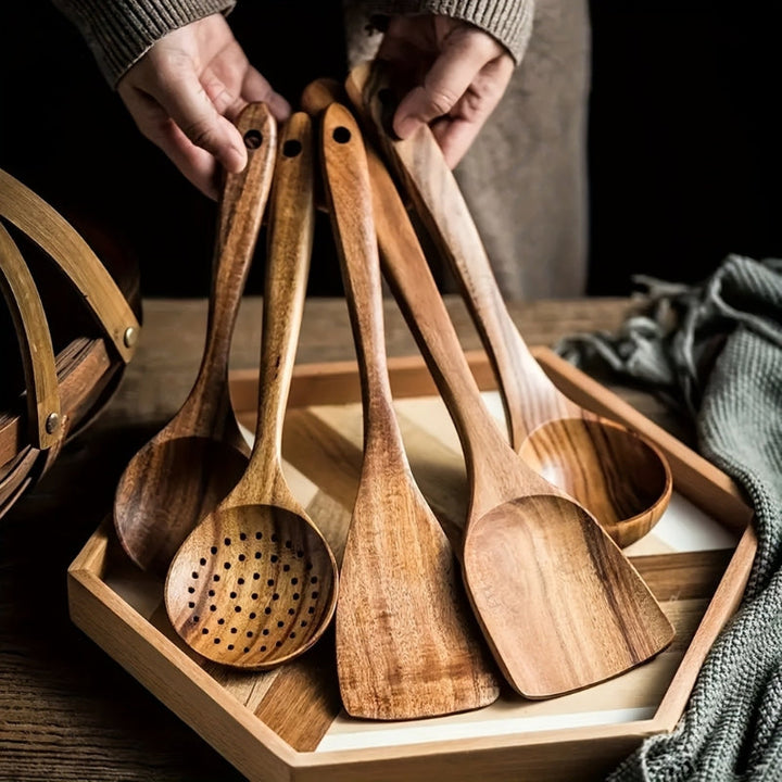 NordicChef – Set di Utensili da Cucina in Legno di Lusso da 5 Pezzi per una Cucina Elegante e Sostenibile
