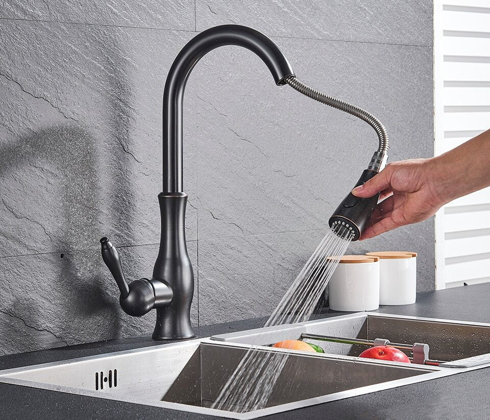 HydroVista: Rubinetto estraibile flessibile per cucina – con beccuccio girevole e design moderno