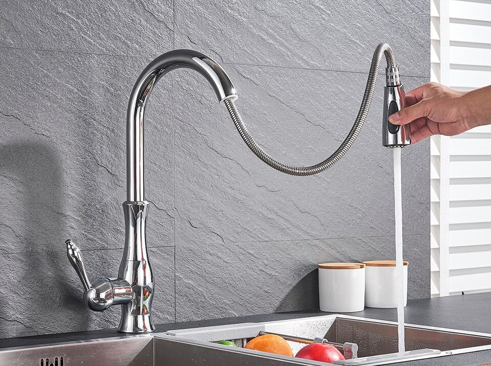 HydroVista: Rubinetto estraibile flessibile per cucina – con beccuccio girevole e design moderno